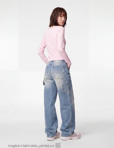 Jean loose taille standard denim bleach ado