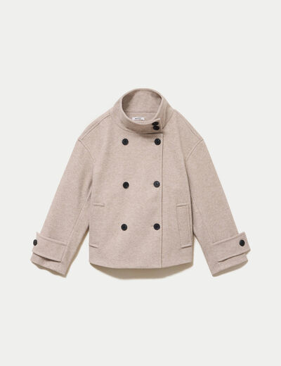 Caban oversize court col montant beige