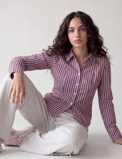 Chemise ajust&eacute;e manches longues bordeaux