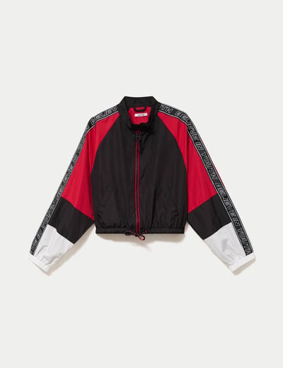 Blouson oversize cropped col biker noir
