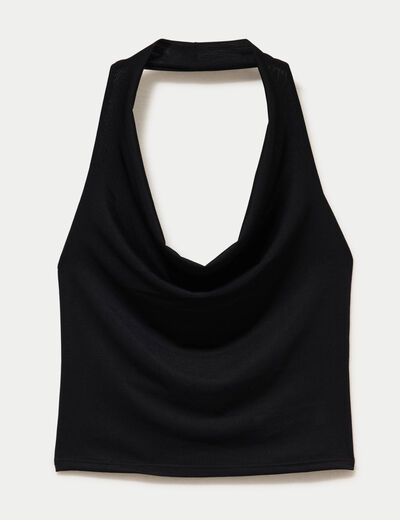 Top ajust&eacute; cropped d&eacute;collet&eacute; dos noir ado