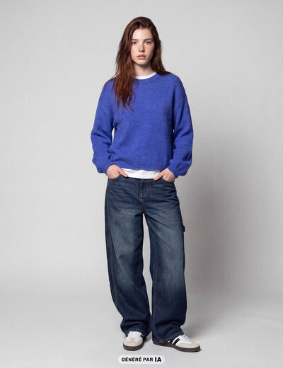 Pull oversize col rond manches longues bleu electrique