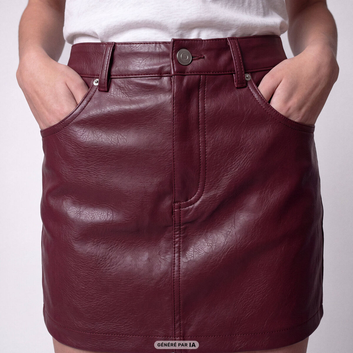 Jupe-short en similicuir bordeaux