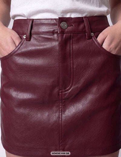 Jupe-short en similicuir bordeaux