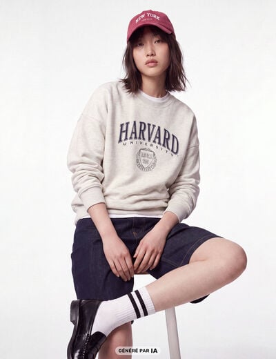 Sweat col rond manches longues blanc