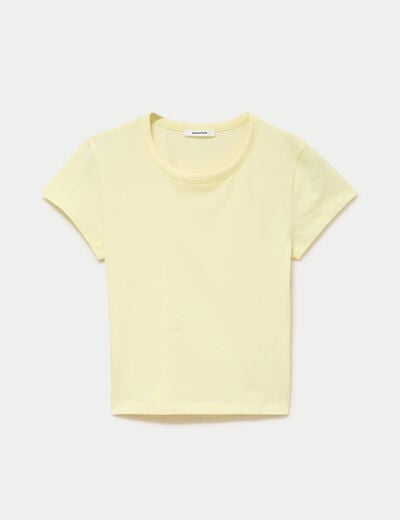 T-shirt ajust&eacute; col rond manches courtes jaune clair
