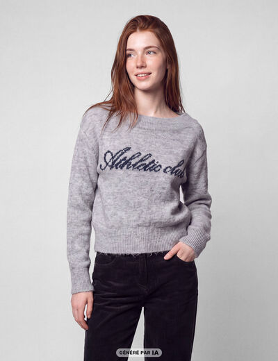 Pull col rond manches longues gris fonc&eacute;