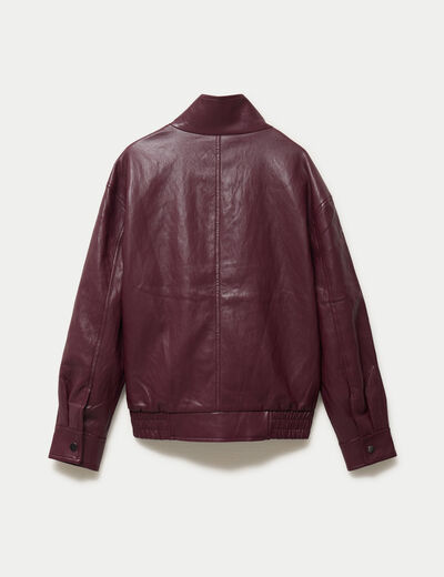 Veste oversize similicuir col biker bordeaux
