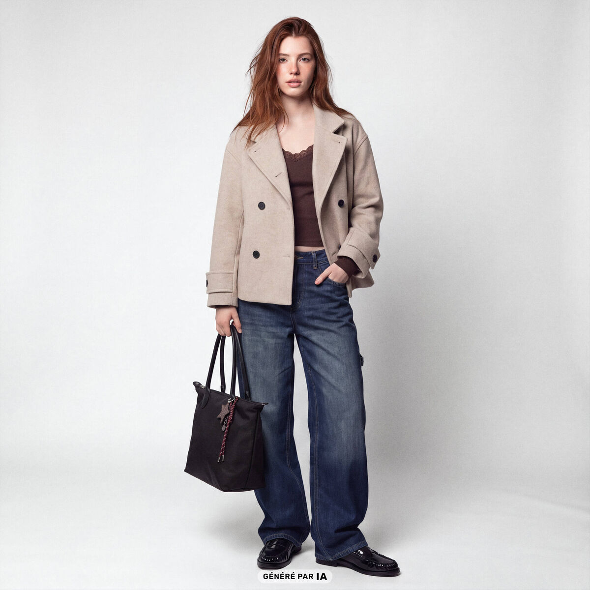 Caban oversize court col montant beige