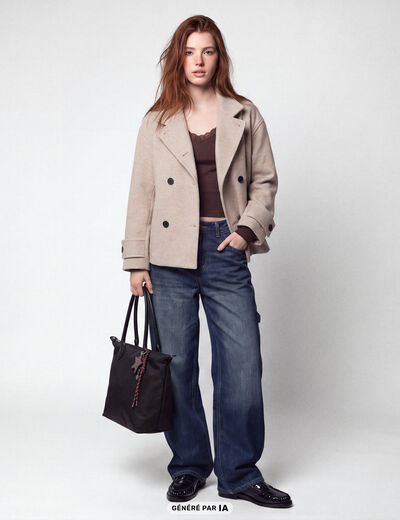 Caban oversize court col montant beige