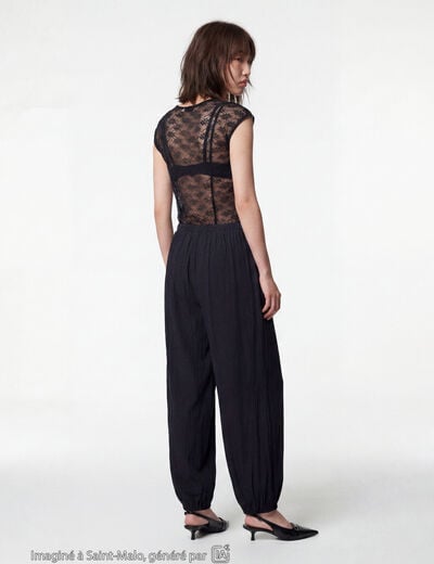 Pantalon large en cr&ecirc;pe taille standard noir