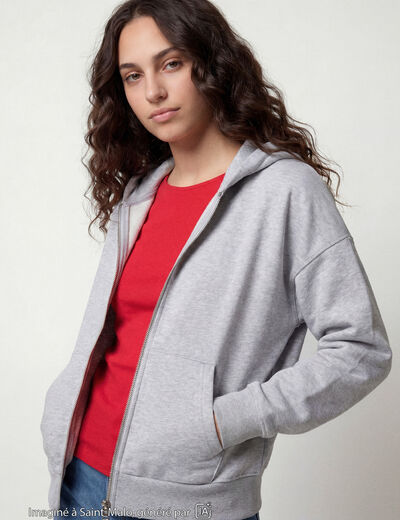 Sweat oversize court &agrave; capuche gris clair