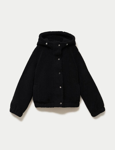 Blouson court droit effet polaire noir