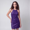 Robe sans manches &agrave; sequins col montant bleu electrique