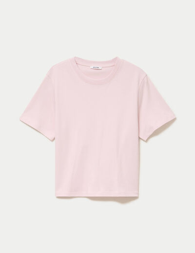 T-shirt col rond manches courtes rose clair
