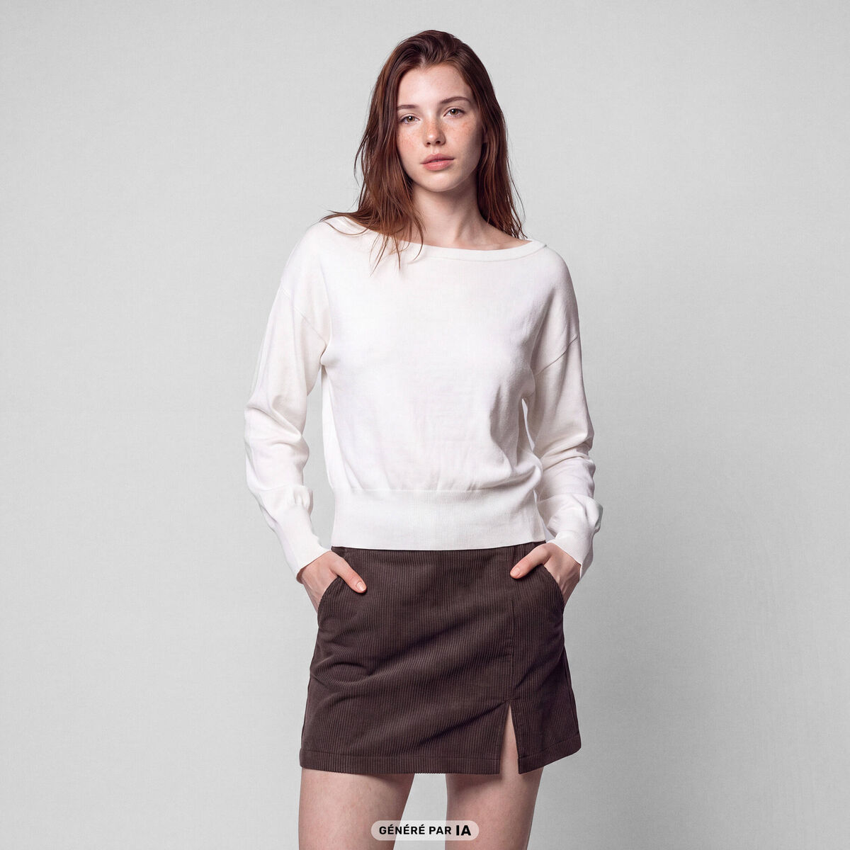 Pull oversize col bardot manches longues blanc