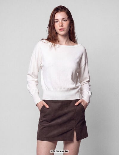 Pull oversize col bardot manches longues blanc