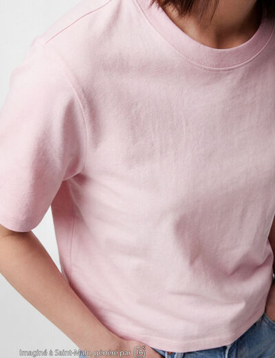 T-shirt col rond manches courtes rose clair