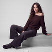 Pull oversize col bardot manches longues marron fonc&eacute;