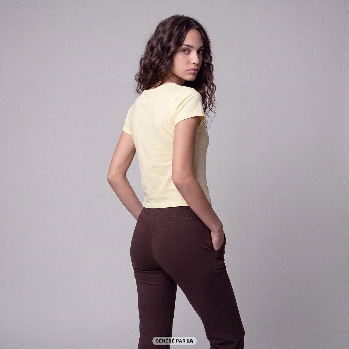 T-shirt ajust&eacute; col rond manches courtes jaune clair
