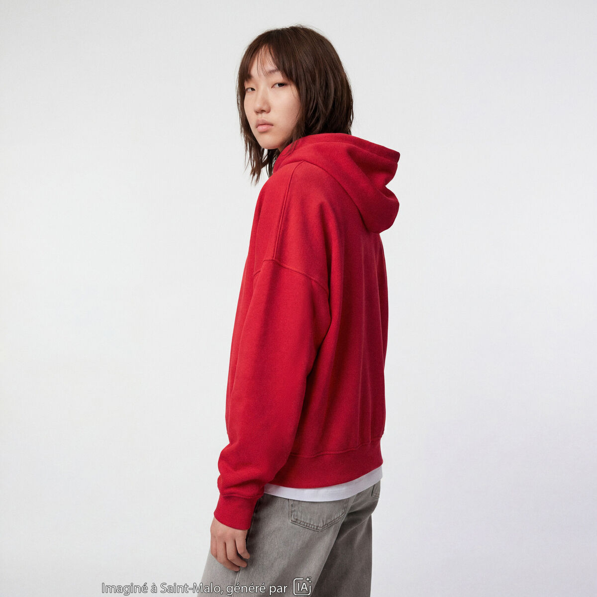 Sweat oversize &agrave; capuche manches longues rouge