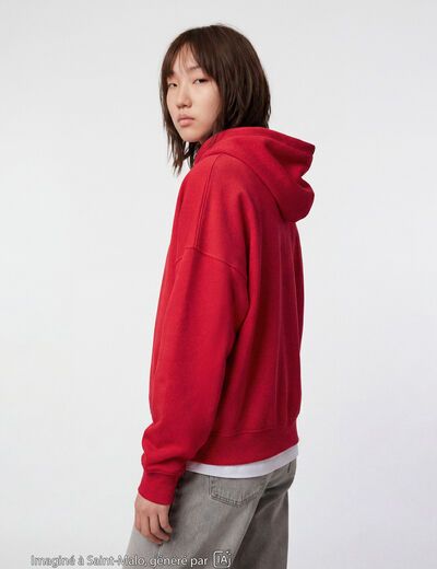 Sweat oversize &agrave; capuche manches longues rouge