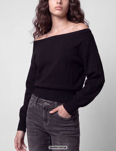 Pull oversize col bardot manches longues noir