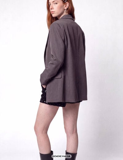 Veste col tailleur manches longues gris fonc&eacute;