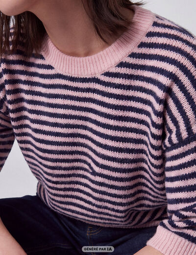Pull col rond manches 3/4 rose clair