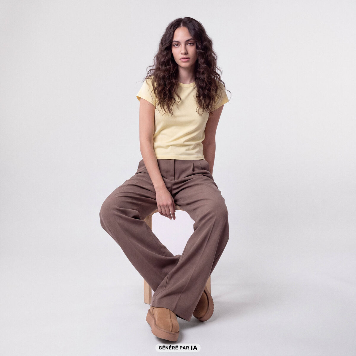 Pantalon coupe large taille standard taupe