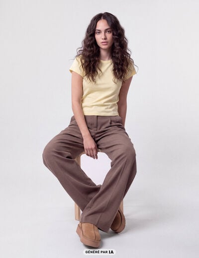 Pantalon coupe large taille standard taupe
