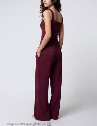 Jogging large en maille bordeaux