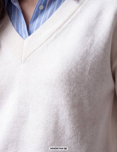Pull ajust&eacute; d&eacute;collet&eacute; manches longues ecru