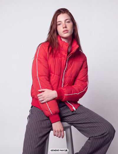 Doudoune droite cropped col montant rouge