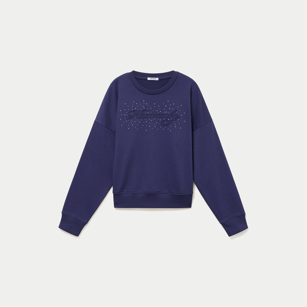 Sweat col rond manches longues strass bleu marine