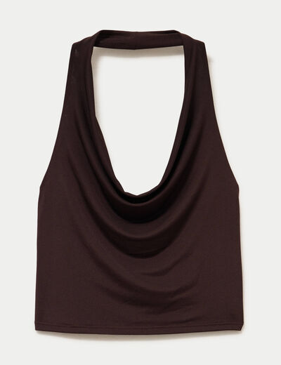 Top ajust&eacute; cropped d&eacute;collet&eacute; dos marron fonc&eacute; ado