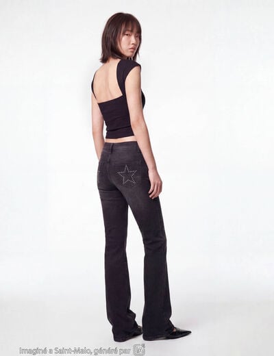 Jean bootcut taille basse denim noir ado
