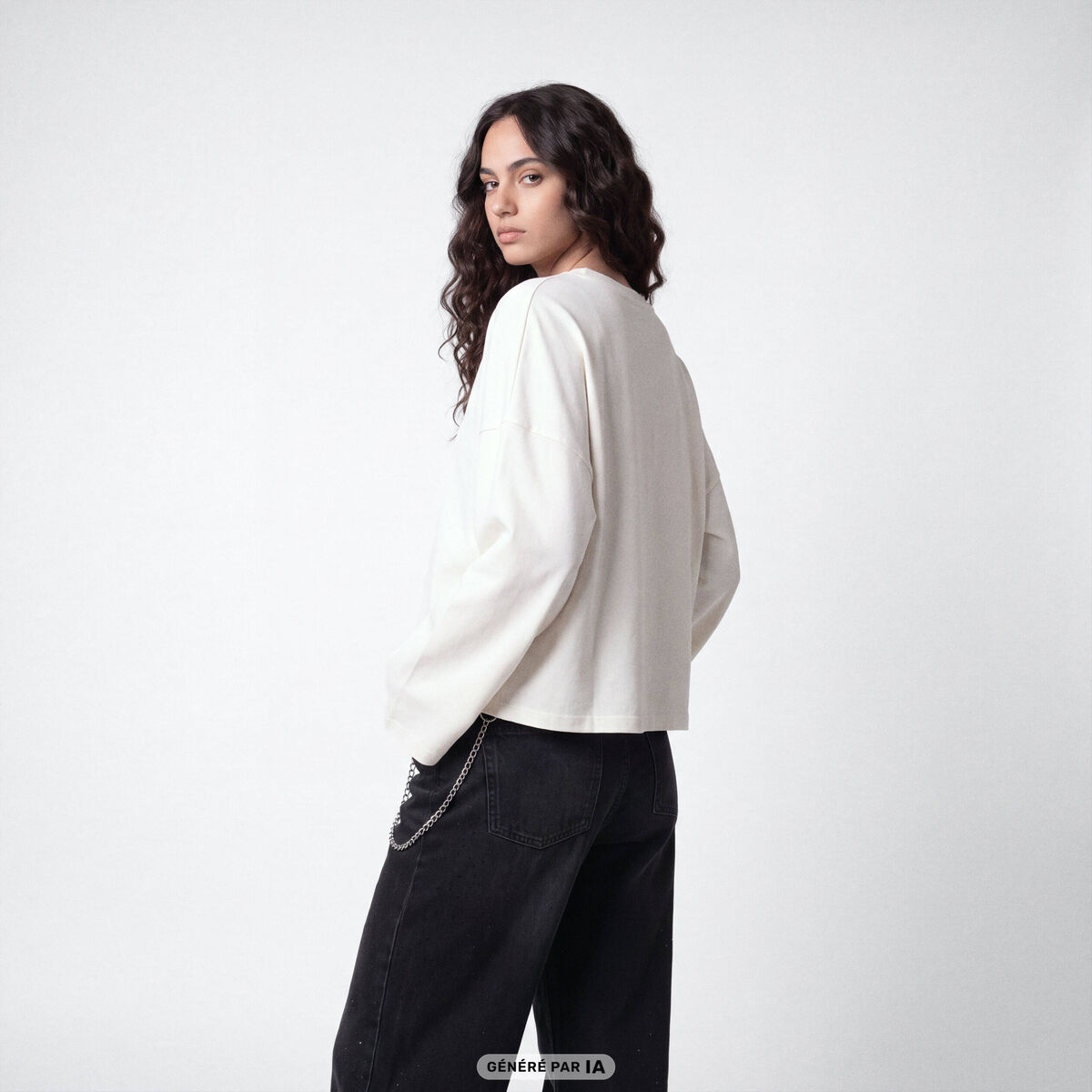 T-shirt cropped bas resserr&eacute; ecru