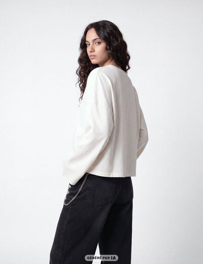 T-shirt cropped bas resserr&eacute; ecru