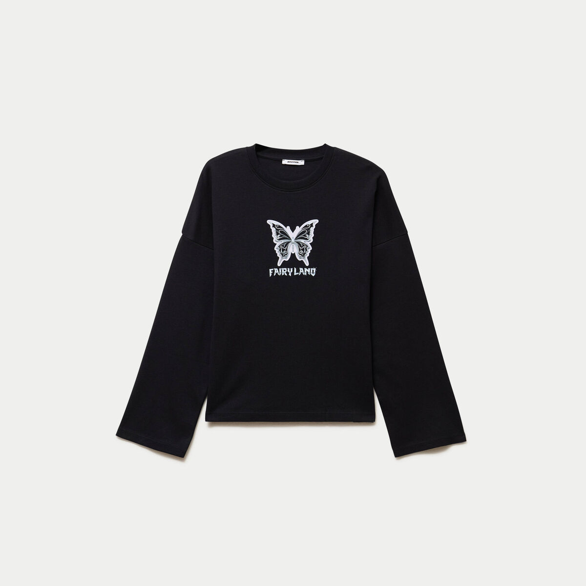T-shirt ample col rond manches longues noir