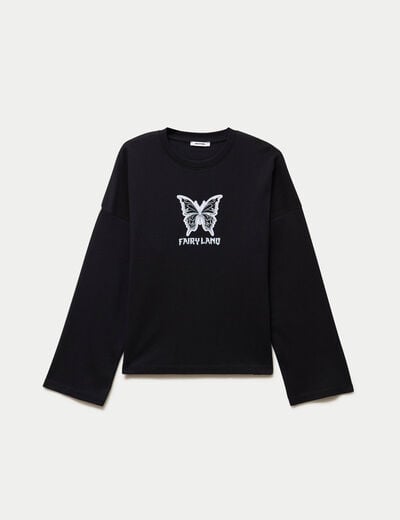 T-shirt ample col rond manches longues noir
