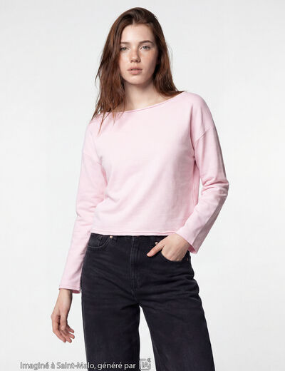 Sweat oversize cropped col bateau rose clair