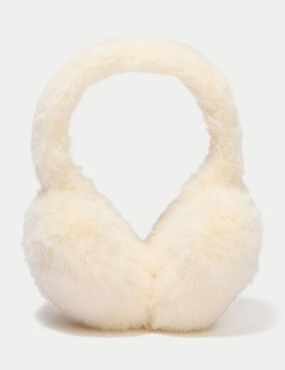 Cache-oreilles en fausse fourrure jaune pastel