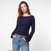 T-shirt cintr&eacute; col rond manches longues bleu marine