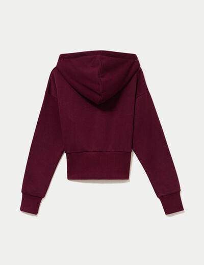 Sweat ajust&eacute; cropped &agrave; capuche bordeaux