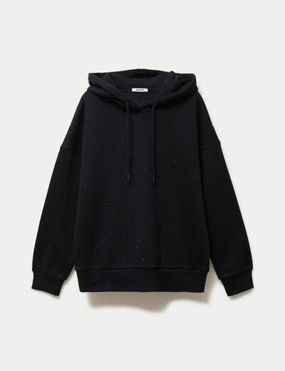 Sweat boyfriend brillant &agrave; capuche noir