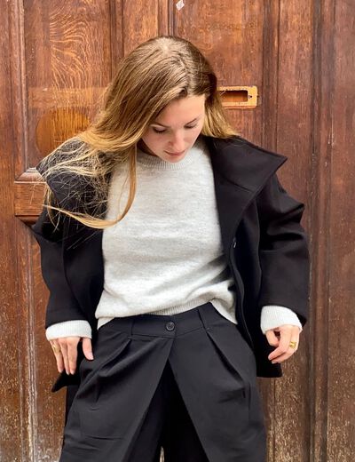 Pull col rond manches longues gris clair