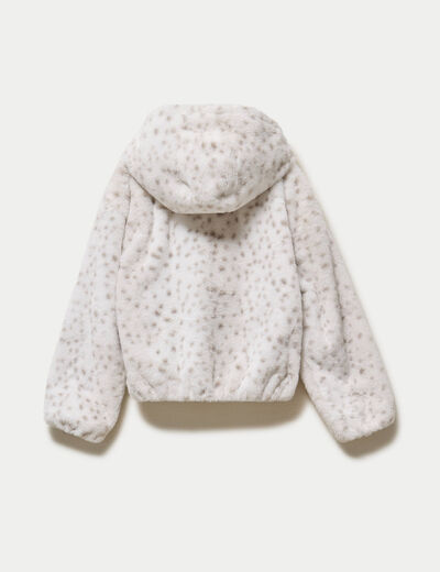 Blouson capuche fausse fourrure beige fonce