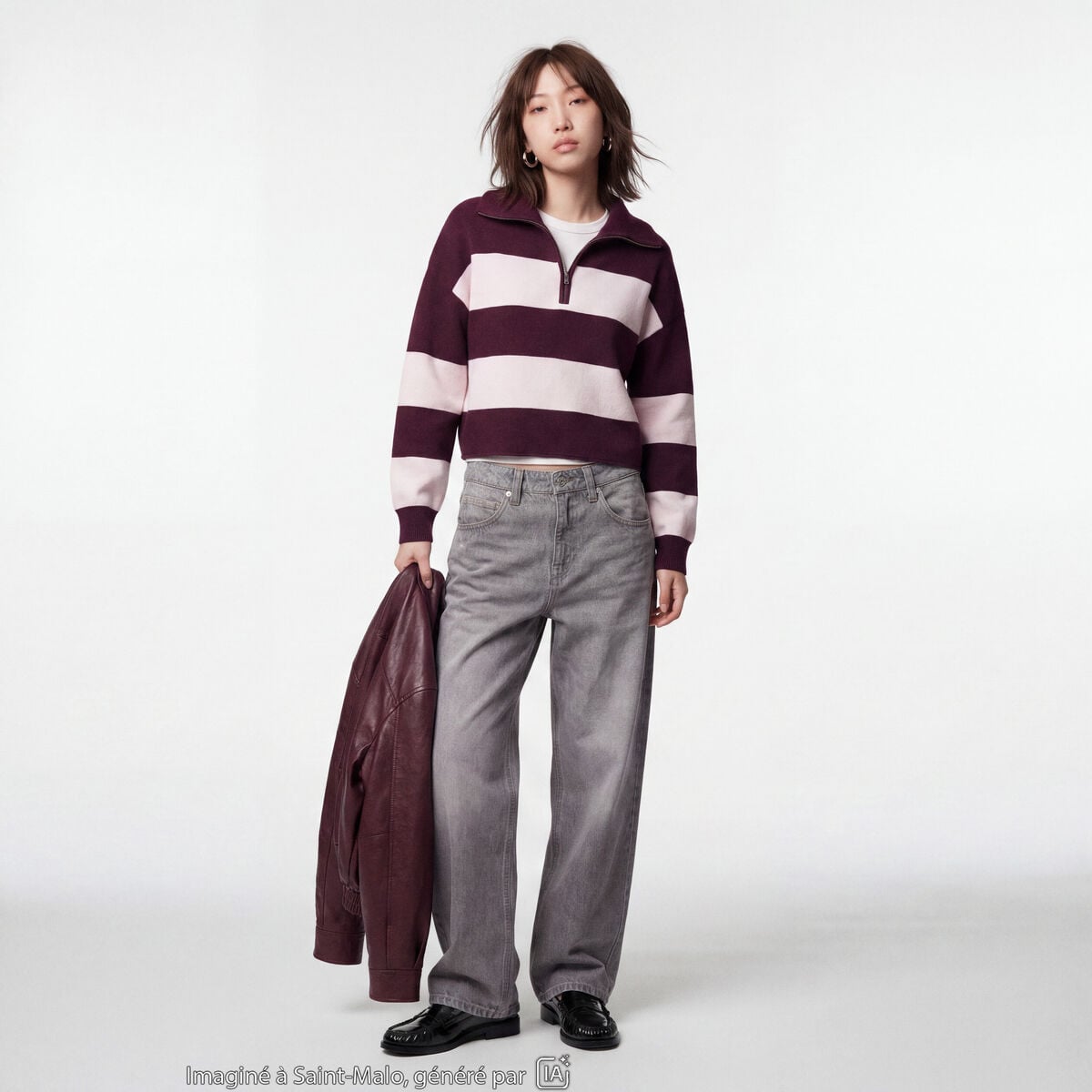 Pull col camionneur manches longues bordeaux