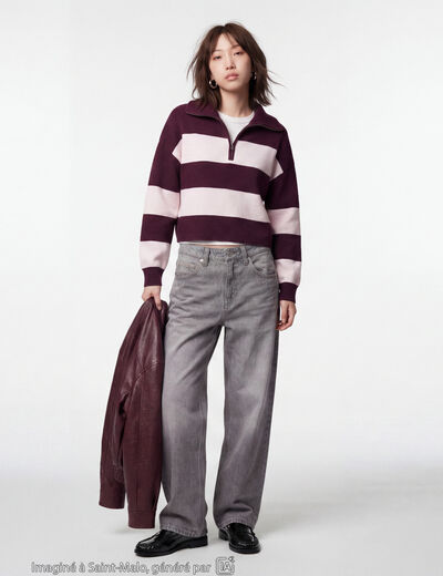 Pull col camionneur manches longues bordeaux